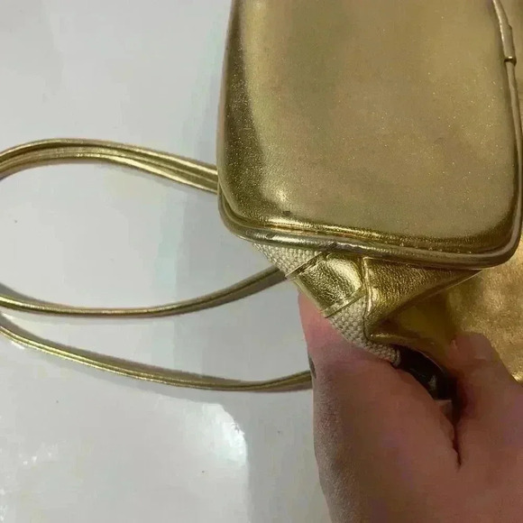 Moda Attiva gold, leather strips, and fabric crossbody bag - Picture 5 of 11